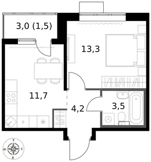 Квартира 1-комн. квартира, 34.2 м² ЖК «1-й Саларьевский» Фото 1 Квартира 1-комн. квартира, 34.2 м² ЖК «1-й Саларьевский» Фото 1