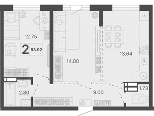 Планировка 2-комн. квартира, 53.92 м² ЖК «Светский лес»
