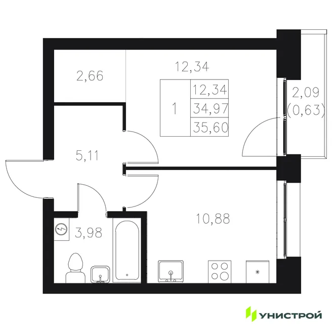 Планировка 1-комн. квартира, 35.6 м² ЖК «Statum» Планировка 1-комн. квартира, 35.6 м² ЖК «Statum»