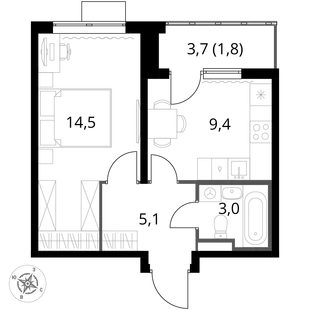 Квартира 1-комн. квартира, 33.8 м² ЖК «1-й Донской» Фото 1 Квартира 1-комн. квартира, 33.8 м² ЖК «1-й Донской» Фото 1