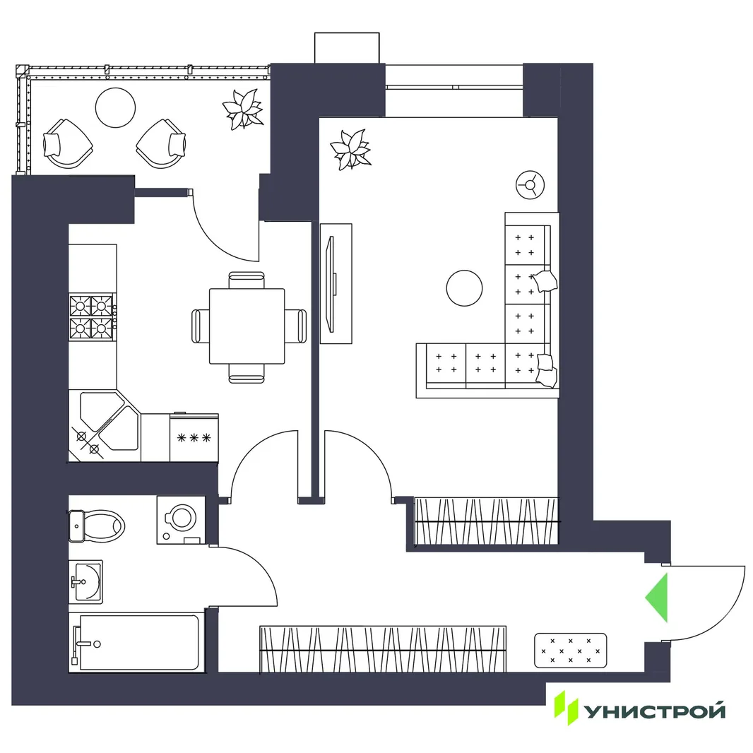 Планировка 1-комн. квартира, 39.71 м² ЖК «Царёво City»