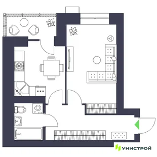Планировка 1-комн. квартира, 39.71 м² ЖК «Царёво City»