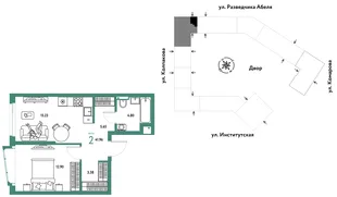 Планировка 2-комн. квартира, 41.96 м² ЖК «Страна.Парковая»