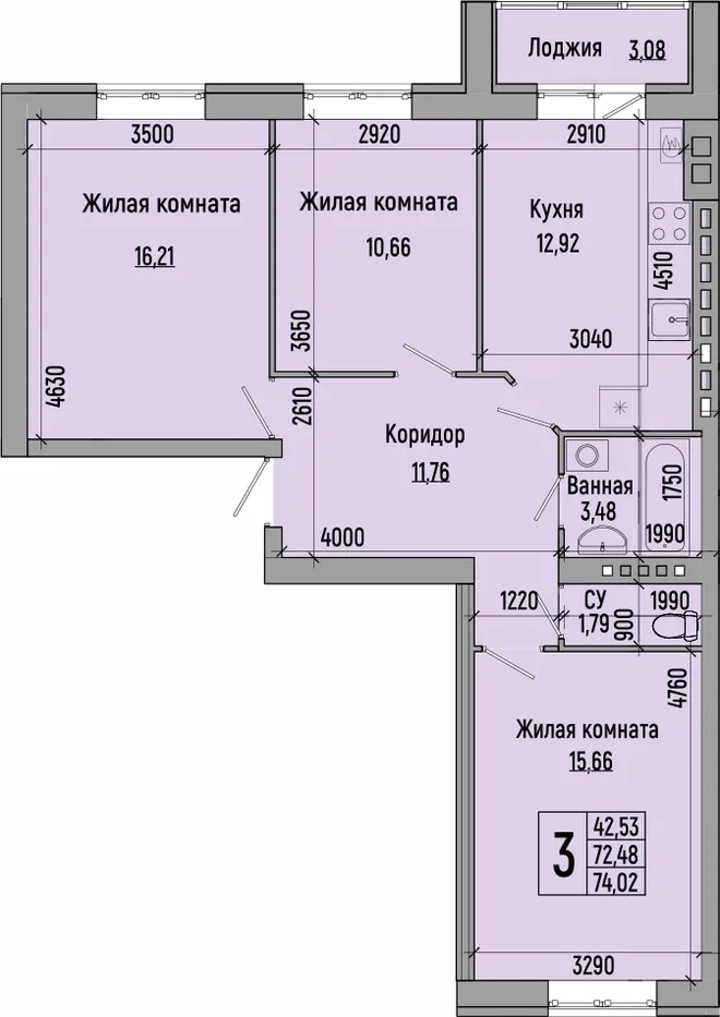 Планировка 3-комн. квартира, 74.02 м² ЖК «мкр. Долина» Планировка 3-комн. квартира, 74.02 м² ЖК «мкр. Долина»