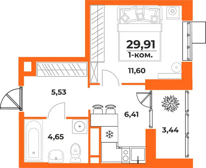 Планировка Студия, 29.91 м² ЖК «Живописный сад» Планировка Студия, 29.91 м² ЖК «Живописный сад»