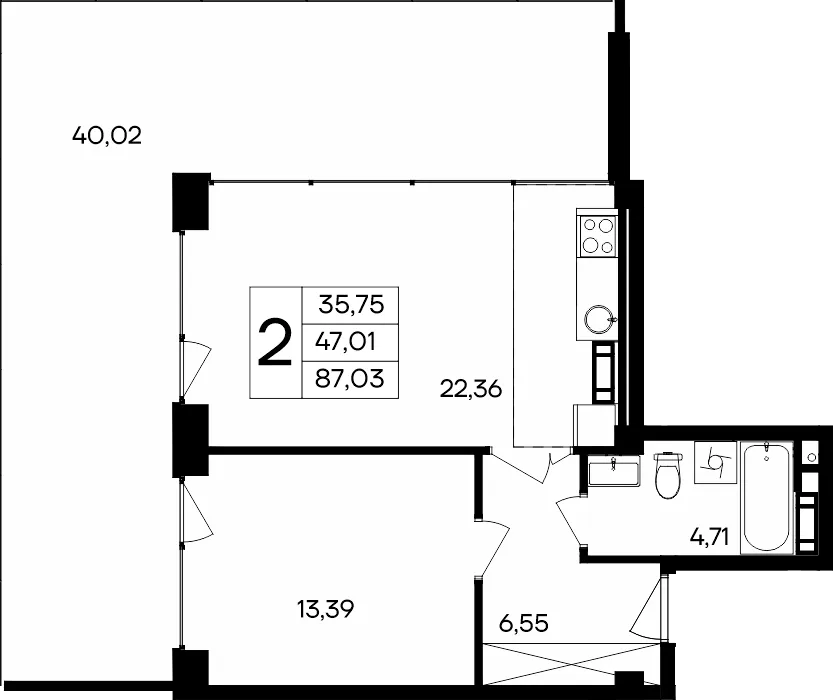 Планировка 2-комн. квартира, 87.03 м² Курортный кластер «САГА»