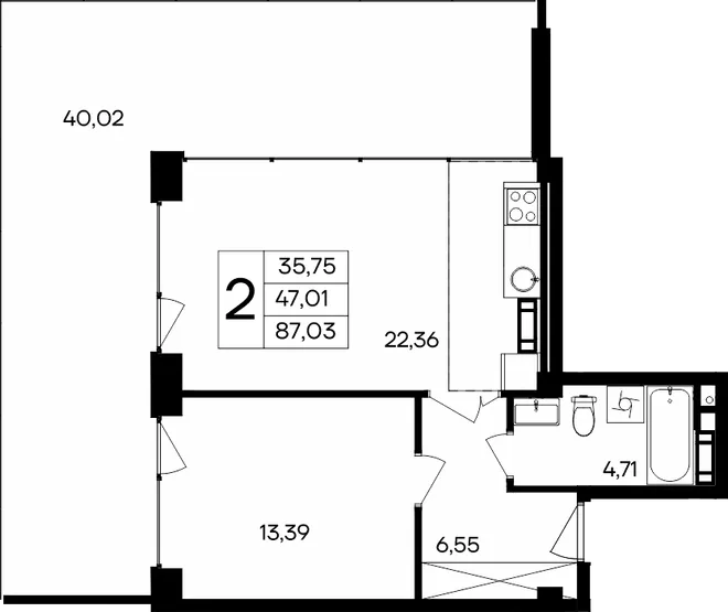 Планировка 2-комн. квартира, 87.03 м² Курортный кластер «САГА»