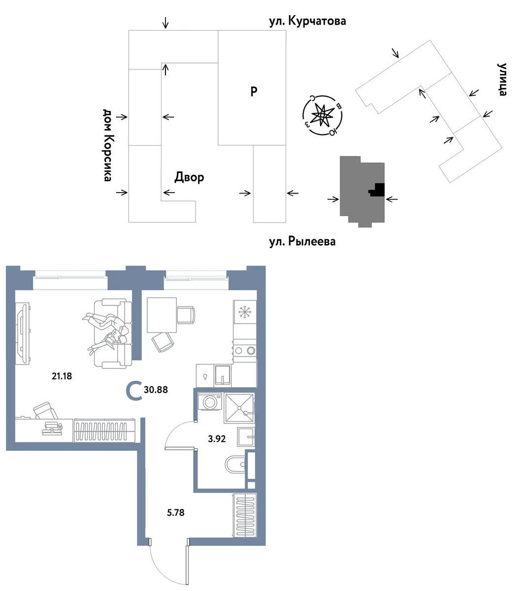Планировка Студия, 30.88 м² ЖК «Остров-сад»