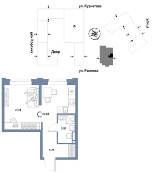 Планировка Студия, 30.88 м² ЖК «Остров-сад»