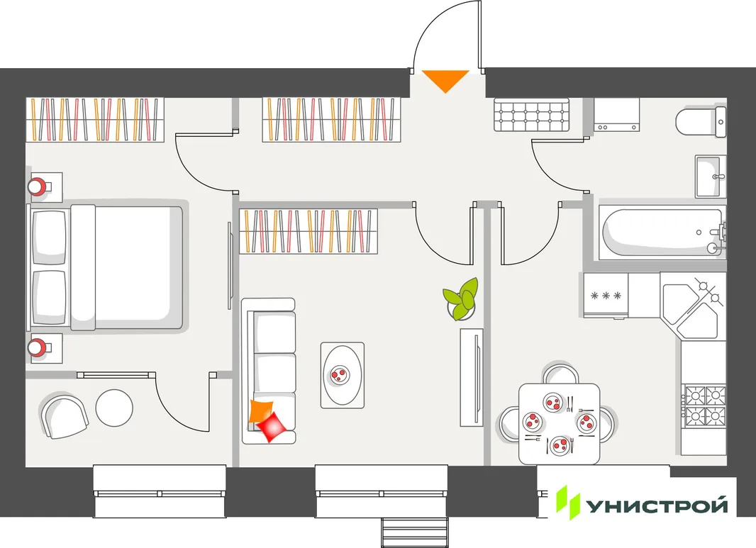 Планировка 2-комн. квартира, 45.17 м² ЖК «Атмосфера»