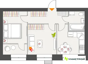 Планировка 2-комн. квартира, 45.17 м² ЖК «Атмосфера»