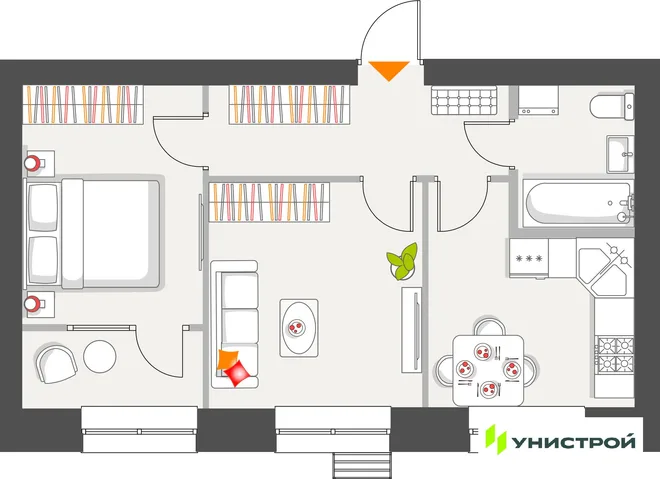 Планировка 2-комн. квартира, 45.17 м² ЖК «Атмосфера» Планировка 2-комн. квартира, 45.17 м² ЖК «Атмосфера»