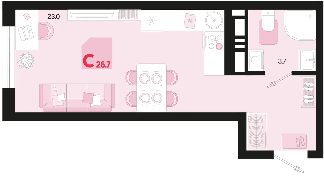 Планировка Студия, 26.7 м² ЖК «Первое место»