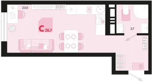 Планировка Студия, 26.7 м² ЖК «Первое место»