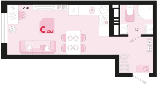 Планировка Студия, 26.7 м² ЖК «Первое место» Планировка Студия, 26.7 м² ЖК «Первое место»