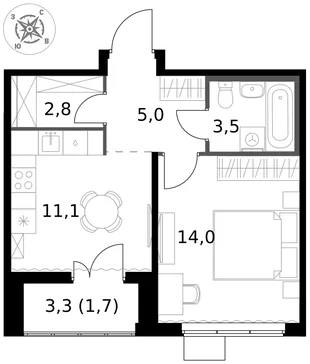Квартира 1-комн. квартира, 38.1 м² ЖК «1-й Южный» Фото 1 Квартира 1-комн. квартира, 38.1 м² ЖК «1-й Южный» Фото 1