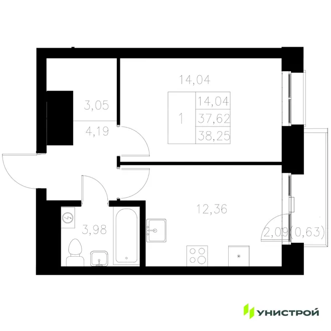 Планировка 1-комн. квартира, 38.25 м² ЖК «Statum» Планировка 1-комн. квартира, 38.25 м² ЖК «Statum»
