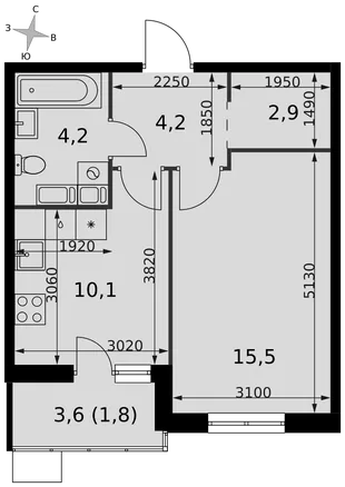 Планировка 1-комн. квартира, 38.7 м² ЖК «Олимп»