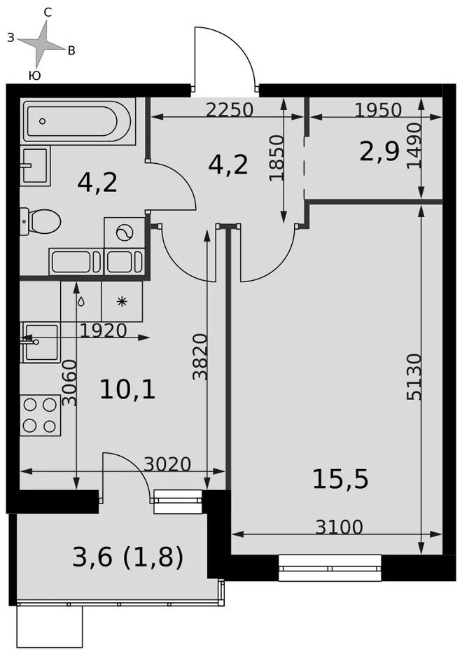 Планировка 1-комн. квартира, 38.7 м² ЖК «Олимп» Планировка 1-комн. квартира, 38.7 м² ЖК «Олимп»