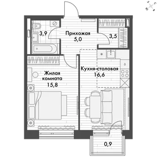 Квартира 2-комн. квартира, 45.7 м² ЖК «Философия» Фото 1 Квартира 2-комн. квартира, 45.7 м² ЖК «Философия» Фото 1