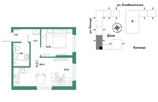 Планировка 2-комн. квартира, 38.12 м² ЖК «Уральский сад»