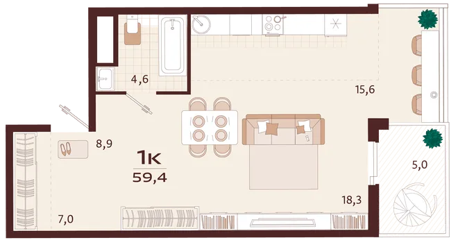 Планировка 1-комн. квартира, 59.4 м² ЖК «Роялта» Планировка 1-комн. квартира, 59.4 м² ЖК «Роялта»