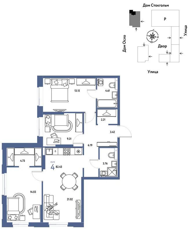 Планировка 4-комн. квартира, 82.43 м² ЖК «Европейский берег 2.0» Планировка 4-комн. квартира, 82.43 м² ЖК «Европейский берег 2.0»