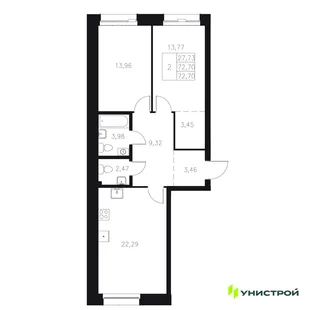 Планировка 2-комн. квартира, 72.7 м² ЖК «Statum»