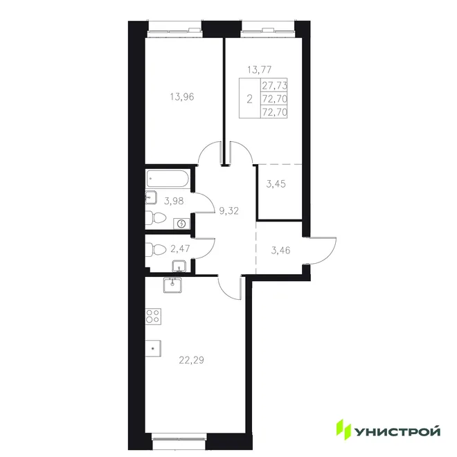 Планировка 2-комн. квартира, 72.7 м² ЖК «Statum» Планировка 2-комн. квартира, 72.7 м² ЖК «Statum»