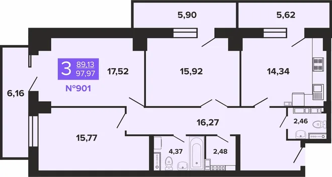 Планировка 3-комн. квартира, 97.97 м² ЖК «Художники» Планировка 3-комн. квартира, 97.97 м² ЖК «Художники»