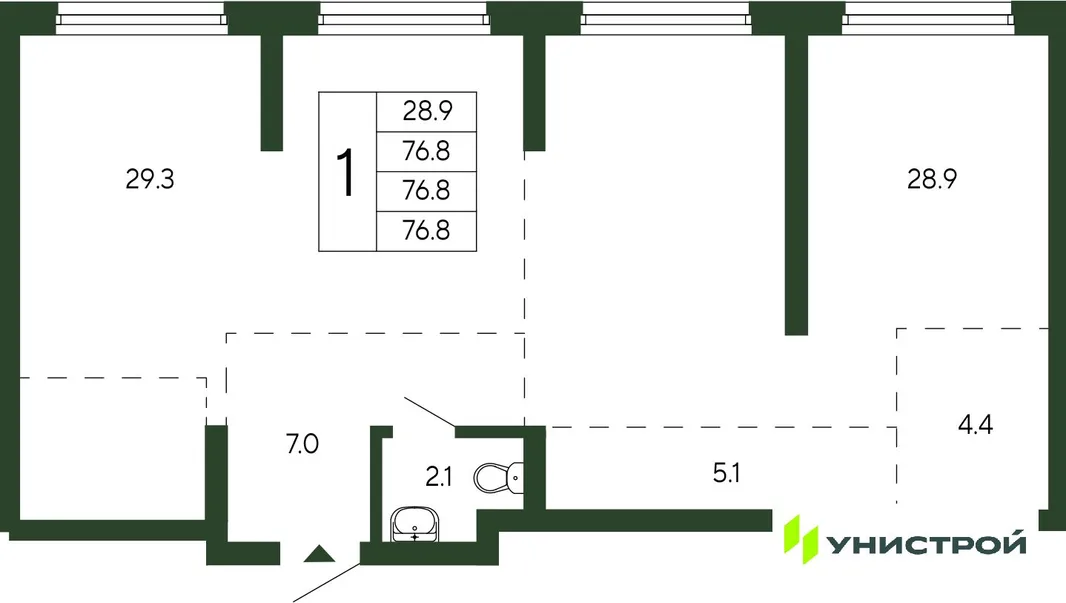Планировка 1-комн. квартира, 76.8 м² ЖК «Парковый квартал 2.0»