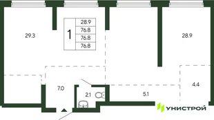 Планировка 1-комн. квартира, 76.8 м² ЖК «Парковый квартал 2.0»