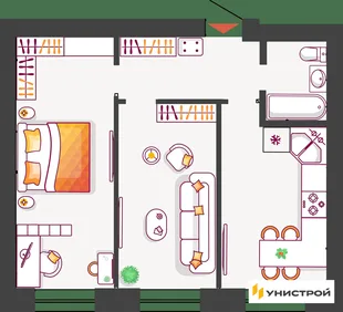 Планировка 2-комн. квартира, 56.72 м² ЖК «Южный бульвар 2»