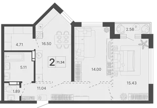 Планировка 2-комн. квартира, 71.34 м² ЖК «Светский лес»