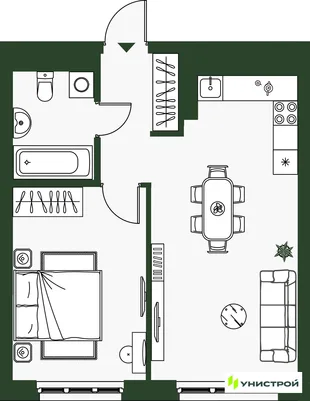 Планировка 2-комн. квартира, 40.76 м² ЖК «Парковый квартал 2.0»