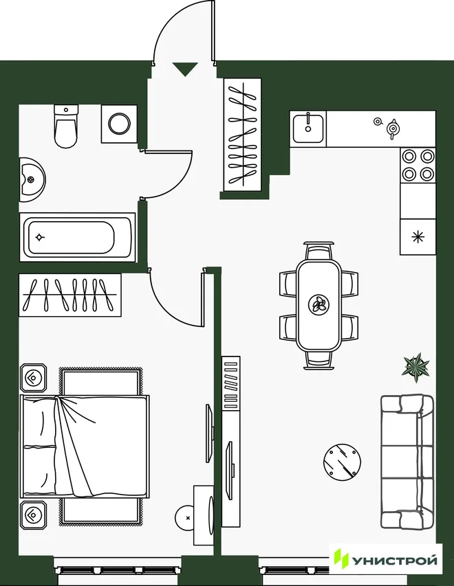Планировка 2-комн. квартира, 40.76 м² ЖК «Парковый квартал 2.0» Планировка 2-комн. квартира, 40.76 м² ЖК «Парковый квартал 2.0»