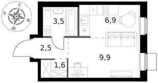 Квартира Студия, 24.4 м² ЖК «1-й Ясеневский» Фото 1