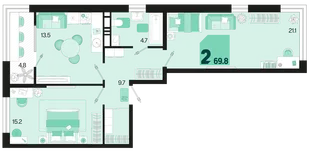 Планировка 2-комн. квартира, 69 м² ЖК «Первое место»