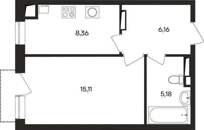 Планировка 1-комн. квартира, 36.4 м² ЖК «Кубики»