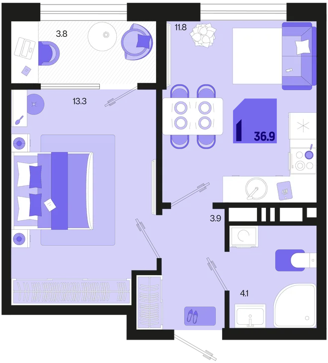 Планировка 1-комн. квартира, 36.9 м² ЖК «Первое место» Планировка 1-комн. квартира, 36.9 м² ЖК «Первое место»
