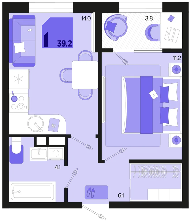 Планировка 1-комн. квартира, 39.2 м² ЖК «Первое место» Планировка 1-комн. квартира, 39.2 м² ЖК «Первое место»