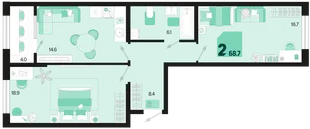 Планировка 2-комн. квартира, 68.7 м² ЖК «Первое место»