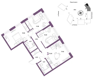 Планировка 3-комн. квартира, 72.45 м² ЖК «Сибирский сад»
