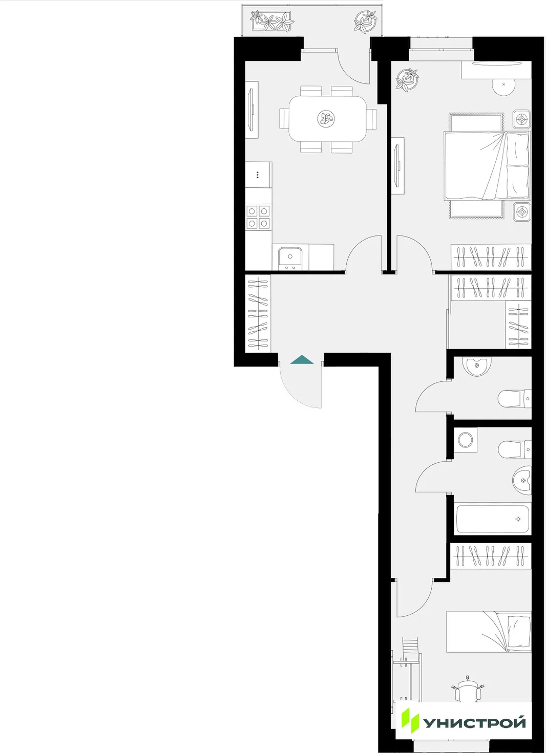 Планировка 2-комн. квартира, 65.12 м² ЖК «Уникум на Амирхана»