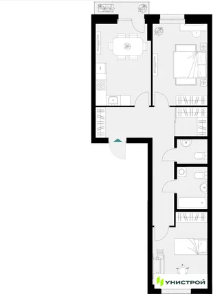 Планировка 2-комн. квартира, 65.12 м² ЖК «Уникум на Амирхана»