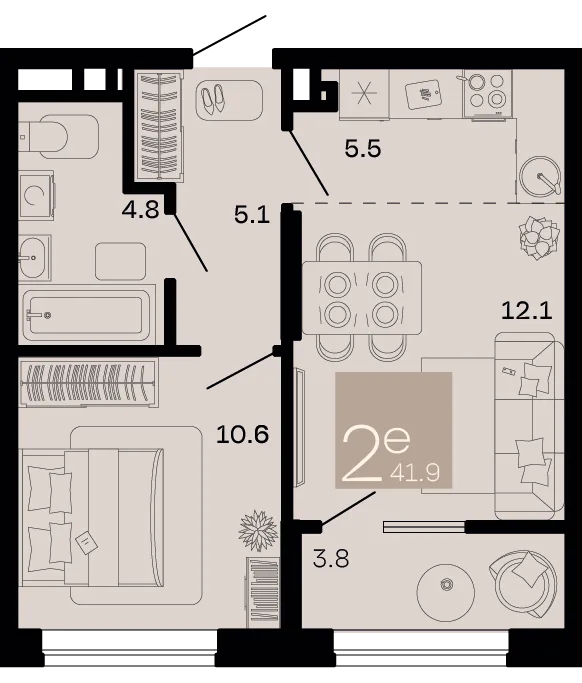 Планировка 2-комн. квартира, 41.9 м² ЖК «Хозяин морей»
