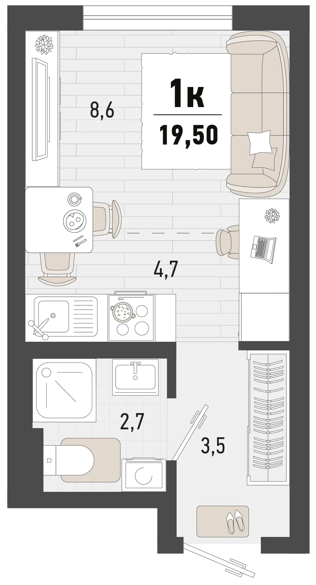 Планировка Студия, 19.5 м² ЖК «Барса»