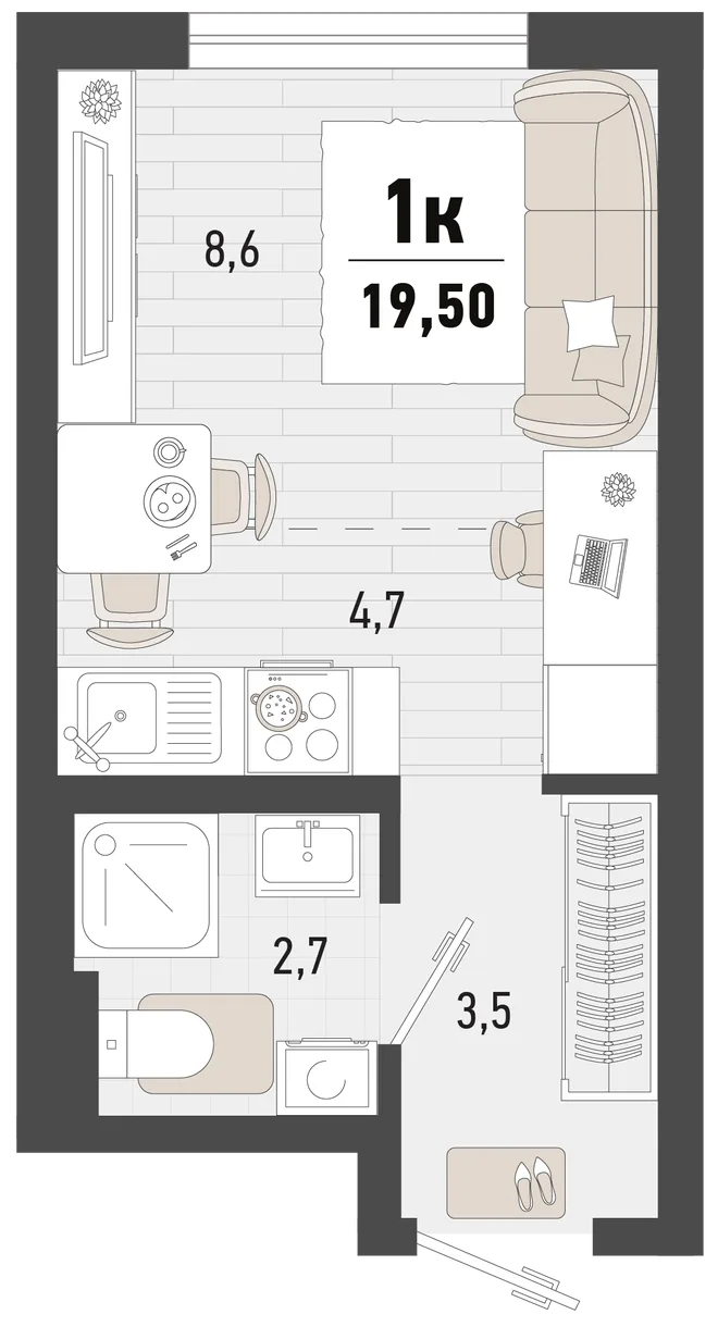 Планировка Студия, 19.5 м² ЖК «Барса» Планировка Студия, 19.5 м² ЖК «Барса»