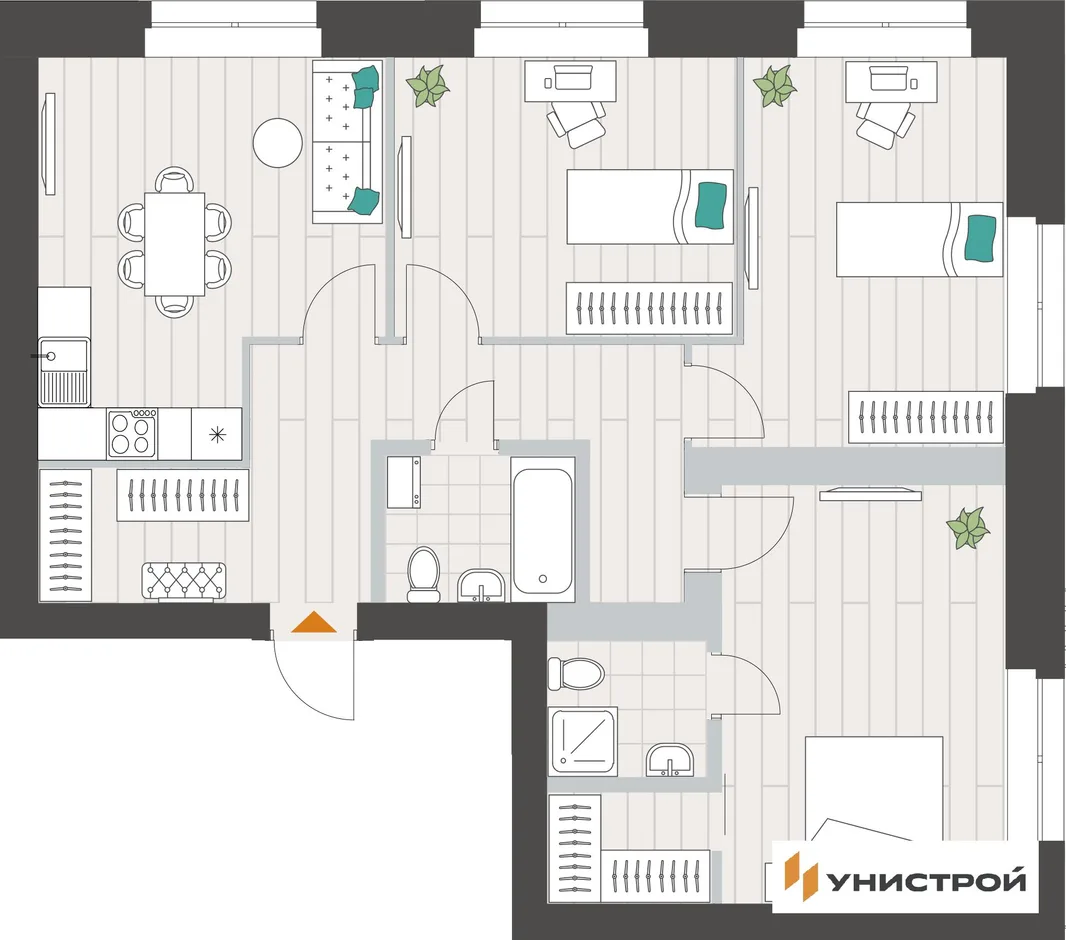 Планировка 3-комн. квартира, 82.87 м² ЖК «Аквамарин»