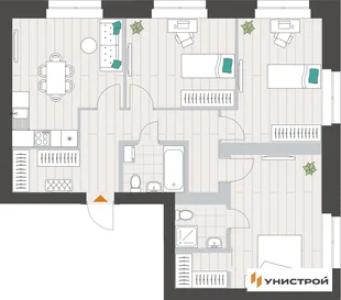 Планировка 3-комн. квартира, 82.87 м² ЖК «Аквамарин»